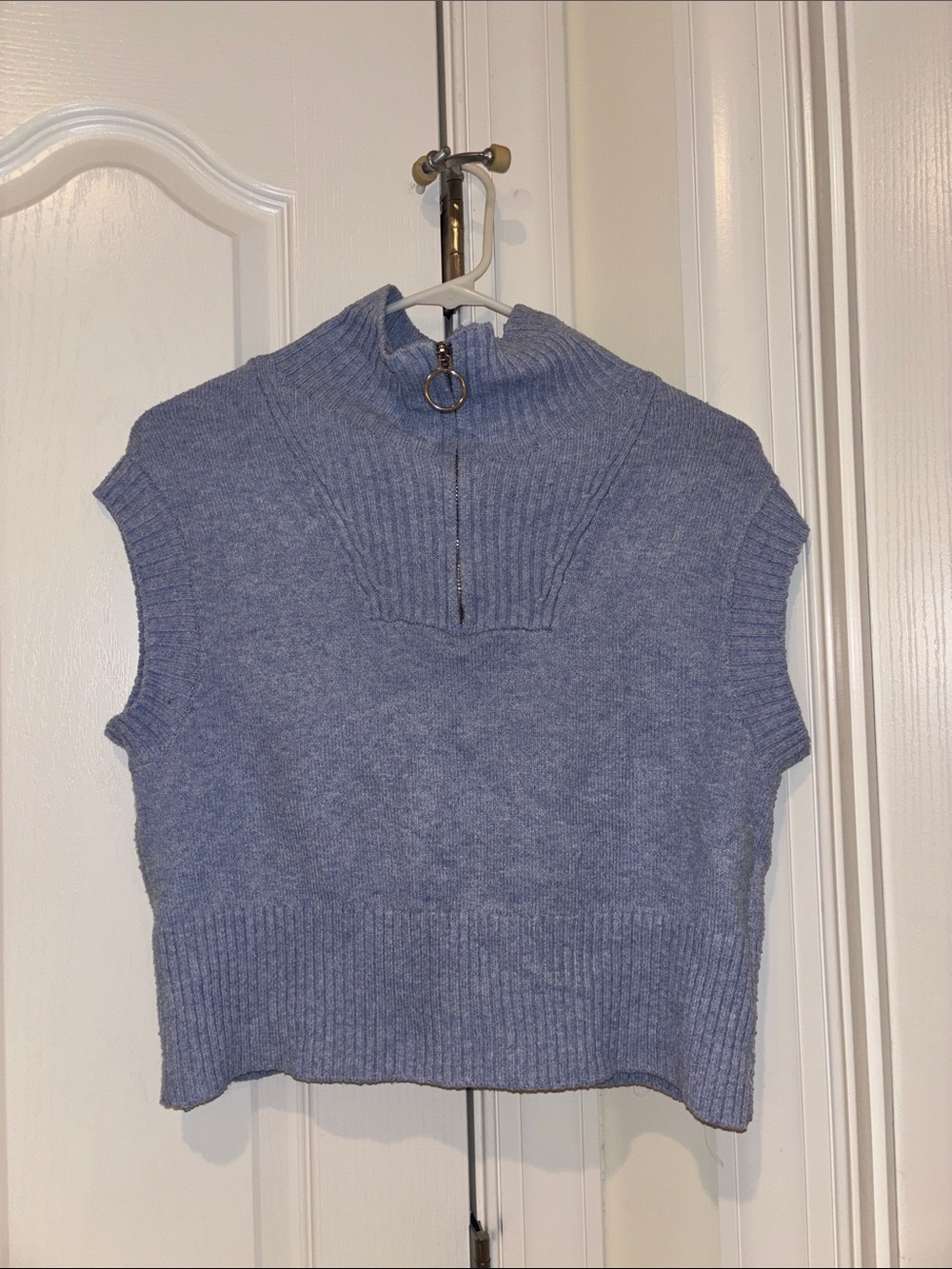 Pink Rose Light Blue Sleeveless Zip-Front Knit Sweater Vest